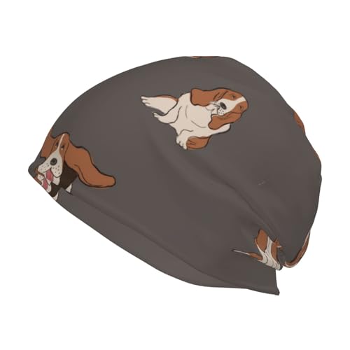 Hnnkloy Adorable Basset Hound,Bonnet en Maille Polyester, Cagoule, Bonnet de Course