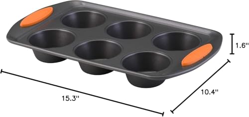 Rachael Ray Yum-o! Nonstick Bakeware Oven Lovin’ Cups Muffin Pan, 6-Cup, Gray with Orange Handles by Rachael Ray - Image 3