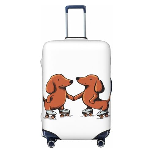 Two Dachshunds Rollerblading Holding Hands Elastic Travel Luggage Covers Dustproof Scratch-Resistant Suitcase Protector Fit 22-24 Inch