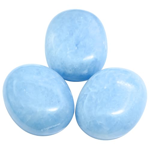 Image of Crystal Heaven Certified Blue Calcite Crystal Palm Pebbles Stones For Anxiety Stress Relief Massage - Aaa Grade Original Healing Gemstone Agate Palm Stone For Yoga Meditation Spiritual Reiki Feng Shui