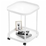 villertech Side Table with Wheels, End Table Living Room Plastic Mobile Sofa Side Table Small Night Stand Bedroom Matte White