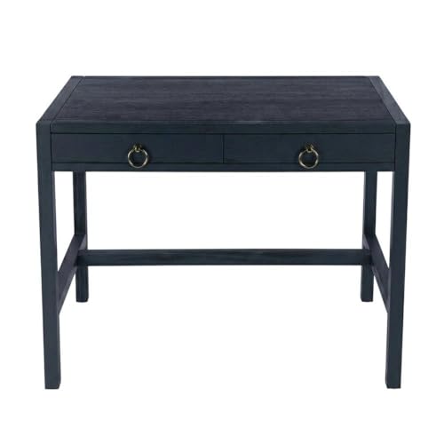 Image of Transitional Writing Desk with 2 Drawers, Acacia Wood Home Office Computer Workstation in Blue with MDF Construction