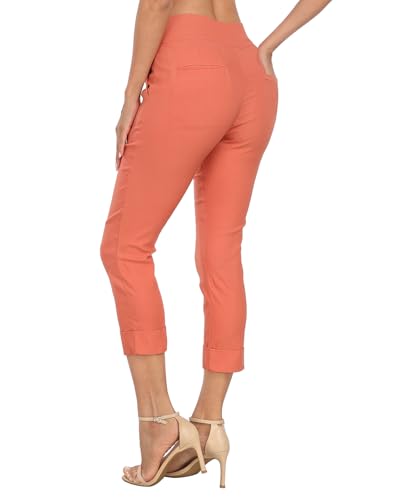Image of HDE Pull On Capri Pant for Women w /Pockets Elastic Waist Cropped Work Pant
