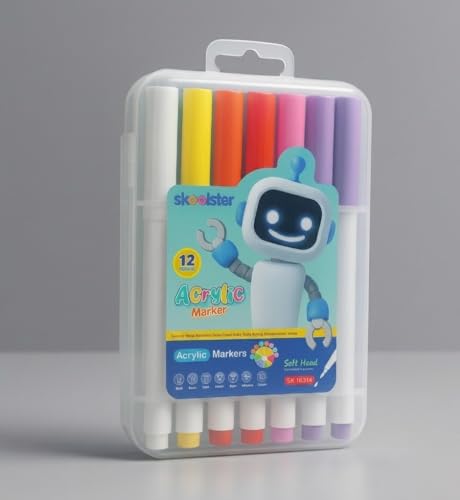 Image of Premium Acrylic Markers Set of 12 - Rich Color Variety, Quick-Dry, Soft Tip Paint Pens for Glass, Wood, Metal, Plastic, Ceramic, Stone, and Canvas, Multi-Surface Sketch Pens