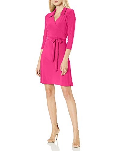 Star Vixen Women's Three-Quarter Sleeve Faux-Wrap Dress with Collar