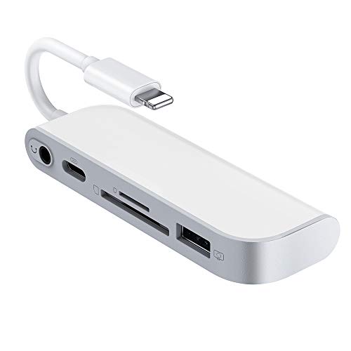SD TF カード リーダー、USB - Lightening アダプター、1 USB 2.0 OTG インターフェイス付き 5 in 1 カード リーダー アダプター、SD/TF カード リーダー、1 PD ポート、3.5 mm オーディオ ジャック