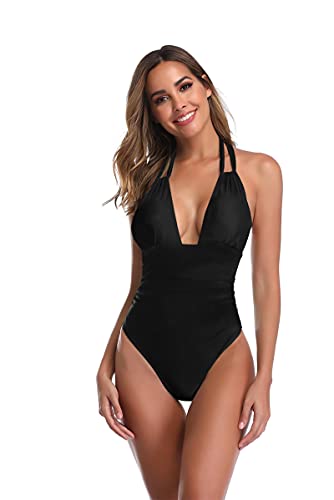 Maillot de bain une pièce noir col en V profond taille XX-Large pour femme