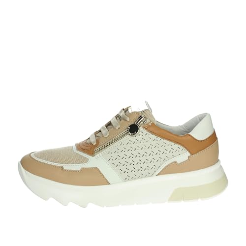  Stonefly 220905 Birch White Beige Cuoio Scarpe Donna Sneakers Lacci Zip Pelle Forata 38