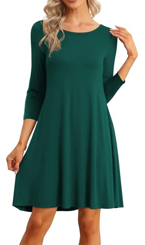 Image of VIISHOW Womens Round Neck 3 /4 Sleeves A-line Casual Tshirt Dress with Pocket