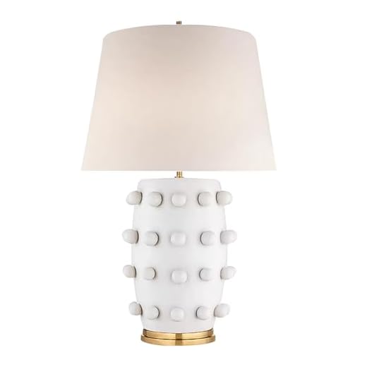 ShinGlow White Ball Farmhouse Ceramic Table Lamp Classic Nightstand Large Linden Lamp with Fabric Shade in Flat White White Table Lamp for Living Room, Bedroom, Office, and Home