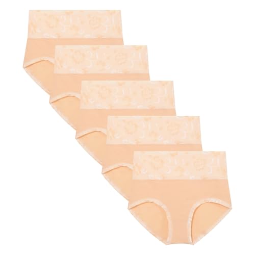 Women's Briefs Underwear Cotton High Waisted Panties for Women Pack Tummy Control Ladies Panty Fashion Multipack(C Apricot,L)