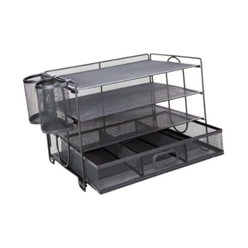 Plateau de lettre en métal 4 niveaux et organisateur de rangement de document pour bureau