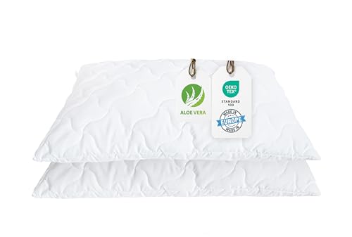 BLUE MOON Aloe Vera Kissen 2er Pack 40x80 cm Schlafen Komfort, atmungsaktives Allergiker Kissen, Winter- und Sommer-Kopfkissen 100% Made in EU (2er...