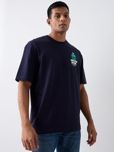 Image of Spykar Men's Oversized Round Neck Half Sleeve Solid Casual T-Shirt