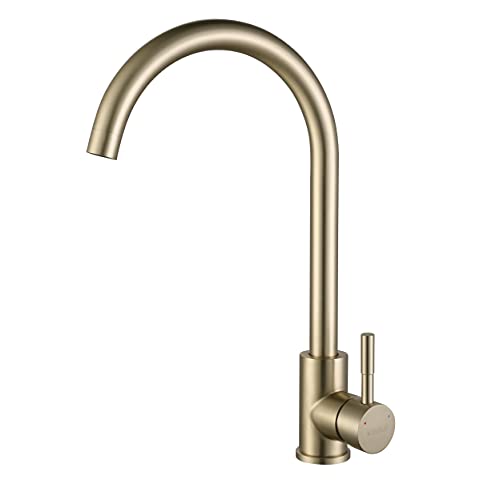 Kinse Grifo Cocina Fregadero Acero Inoxidable, Monomando, Giratorio 360 , Oro Cepillado Kinse Grifo Cocina Fregadero Acero Inoxidable, Monomando, Giratorio 360 , Oro Cepillado