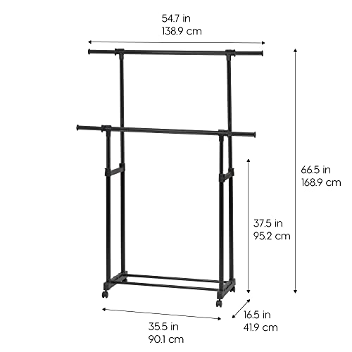 Iris 596027 Usa Portable Double-Rod Height Adjustable Clothes Rack With Extendable Bar And Lockable Wheels, Rolling Garment thumb #1