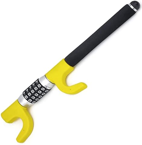 KRASER KR940B Heavy Duty Steering Wheel Lock Keyless Combination Code, Most Visible Deterrent Yellow Coated Reinforced Steel, Emergency Hammer, Universal Anti-Theft Device Car SUV Pick-Up Truck Van