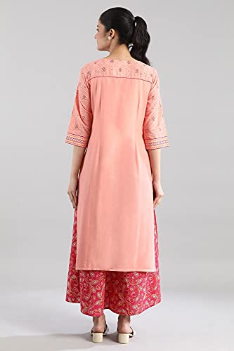 Image of Aurelia Women's Peach Floral Printed Printed Cotton Regular Kurta