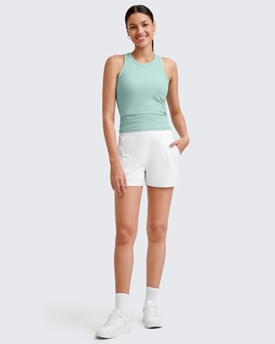 Image of G4Free Workout Tank Tops for Women Slim Fitted Racerback Ribbed Athletic Gym Yoga Tanks Summer Casual