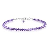 Amethyst Bracelet, Natural Purple Gemstone Healing Beads Chakra Healing Energy Crystals Bracelet, Feburary Birthstone Friendship Bracelet Jewelry, 925 Sterling Silver Chain 8 inch Gift's For Women