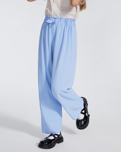 Image of Girls Wide Leg Palazzo Pant Loose Straight Cute Bow Waist Spring Summer Lightweight Dress Pant for Kids 5-14Y