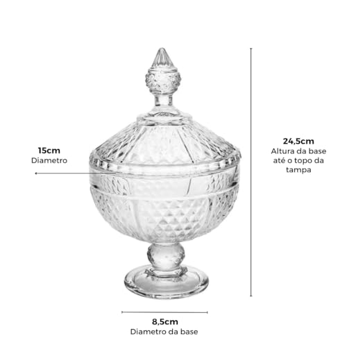 Trio de Bombonieres de Vidro Grosso Transparente Premium Cristal Potiche Baleiro DF Home Store