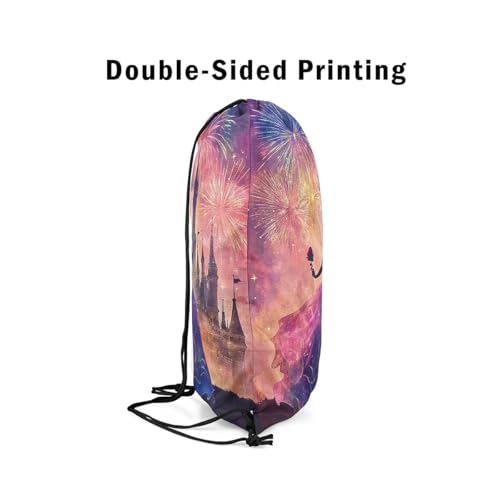 Image of jejeloiu Princess Drawstring Backpack 13x15.7inch Castle Print Waterproof Gym Drawstring Bags Romantic Sports String Backpack Beach Swim Travel Bag Sackpack