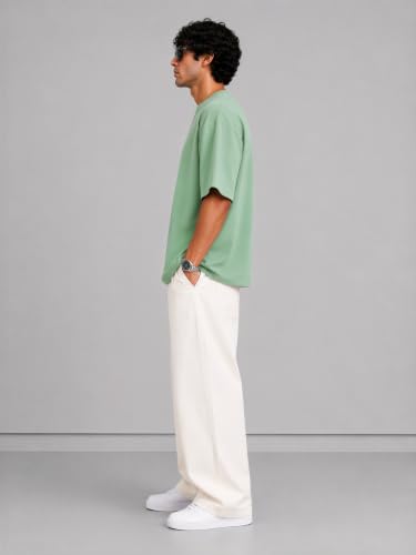 Image of PeaceOut Oversized T Shirt for Men | 240 GSM Heavyweight Cotton T Shirt | Drop Shoulder Oversized Tshirt for Men | Baggy Loose Fit Streetwear Round Neck Half Sleeve Casual Wear