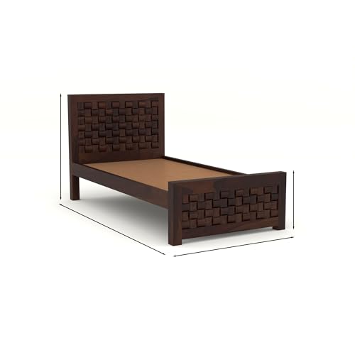 Image of Solid Sheesham Wood Single Size Bed Without Storage for Bedroom Living Room Single Cot for Home Wooden Palang for Hotel (Walnut, Size 6 * 4)