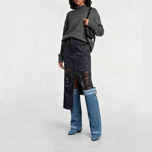 Image of keleimusi Fold Over Wedge Boots Heeled PadLock Pant Knee High Shoes Tall /Short Booties