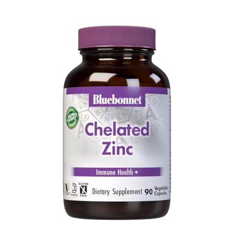 Bluebonnet Nutrition Albion Chelated Zinc For Immune Health & Enzyme Function* Soy-Free Gluten-Free Non-GMO Kosher Certified Dairy-Free Vegan 90 Vegetable Capsules 90 Servings
