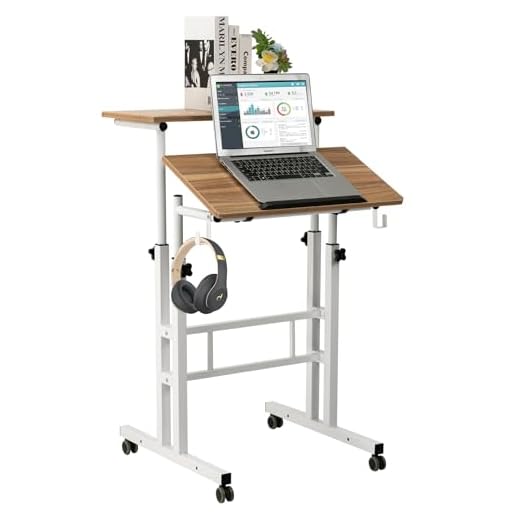 SIDUCAL Mobile Stand up Desk, Small Adjustable Standing Desk with Wheels Home Office Workstation, Portable Rolling Desk Laptop Cart for Standing or Sitting, Vintage Oak