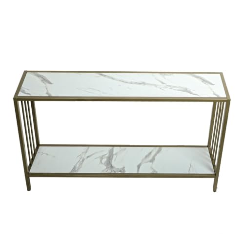 Image of Metal Frame 2-Tier Premium Entryway Table for Living Room, Hallway & Bedroom | Modern Narrow Sofa Console Table for Home & Office Decor | Sturdy & Stylish Accent Table (Gold Strip)