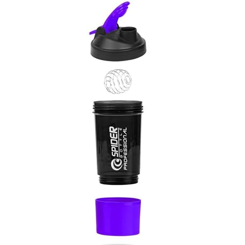 Image of Zyro Spider Gym Shaker Bottle, Shakers for Protein Shake 500 Ml with 1 Storage Compartment Gym protein shaker for workout (Pack of 1, Purple)