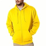 Mlgaril Yellow Mens Zip Up Hoodie Long Sleeve Fleece Full-zip Hooded Sweatshirt Pullover With Kangaroo Pocket XL