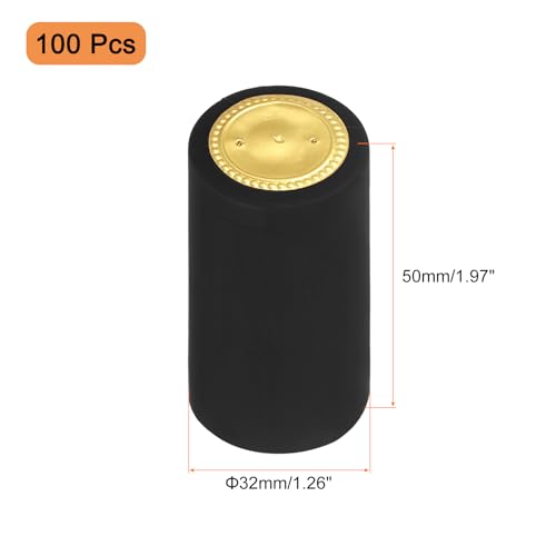 uxcell 100Pcs PVC Heat Shrink Capsules Wine Bottle Capsules Shrink Cap Wrap Shrink Top Cover for Wine Cellars and Home Kitchen, Black/Gold 32x50mm, 1.26 x 1.97 Inch