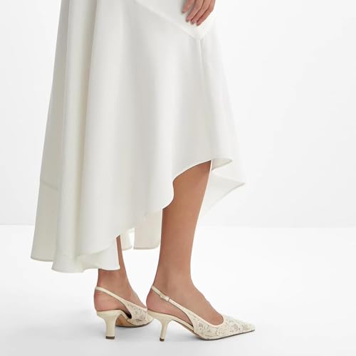 Women's Slingback Kitten Low Heels Mesh Pumps Closed Pointed Toe Dress Lace Shoes4