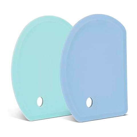 Silicone Dough Scraper with Stainless Steel Sheet, Curved Edge Flexible Bowl Scraper for Baking, Food Grade Silicone Bench Scraper for Sourdough Bread Basket, Set of 2, Blue & Mint Green, SAPID Cover