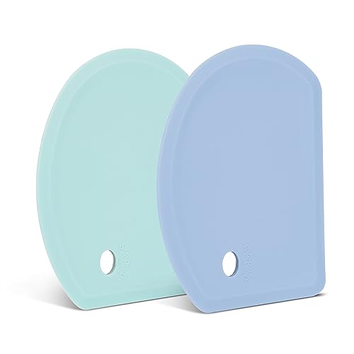 Silicone Dough Scraper with Stainless Steel Sheet, Curved Edge Flexible Bowl Scraper for Baking, Food Grade Silicone Bench Scraper for Sourdough Bread Basket, Set of 2, Blue & Mint Green, SAPID