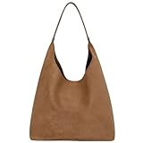 Suede Hobo Tote Bag for Women Stylish Slouchy Shoulder Bag Soft Leather Handbag Suede Purses for Work Everyday (Brown)