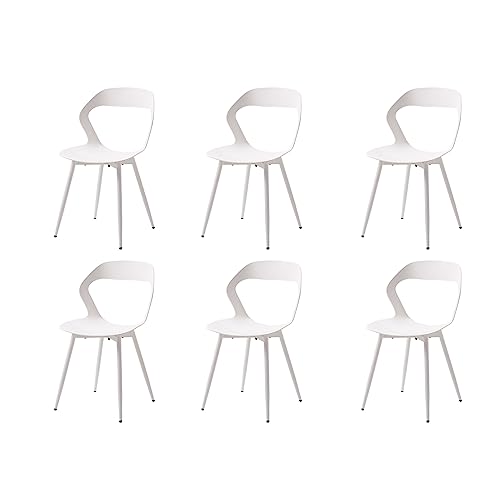 GrandCA HOME Set di 6 Sedie da Pranzo o Sedia da Ufficio con Gambe in Metallo, Sedie da Cucina per Soggiorno, Sala da Pranzo, Sala Riunioni, Bianco+Bianco