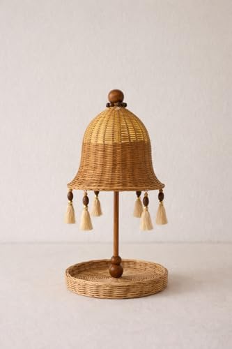Set artesanal de rattan beige con paraguas y plato miniatura 2