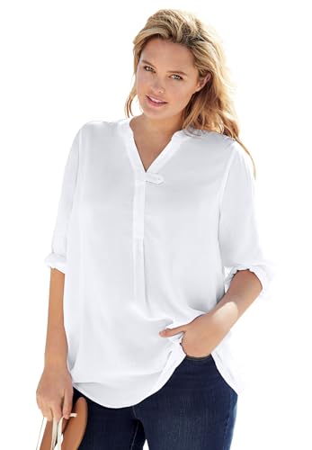 Woman Within Plus Size Rayon Three-Quarter Sleeve Effortless Tab-Front Blouse
