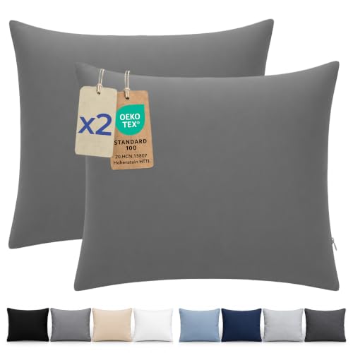 Dreamzie Kissenbezug 60x60 cm Set mit 2 - Kissenbezüge aus Mikrofaser mit Reißverschluss - Für Kissen 60x60 cm - Kissenhülle Oeko-Tex Anthrazit