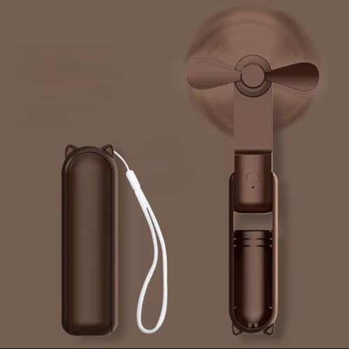 Portable Mini Fan with Powerbank, 3-Speed USB Rechargeable, 25Hr Battery Life, Brown/Green