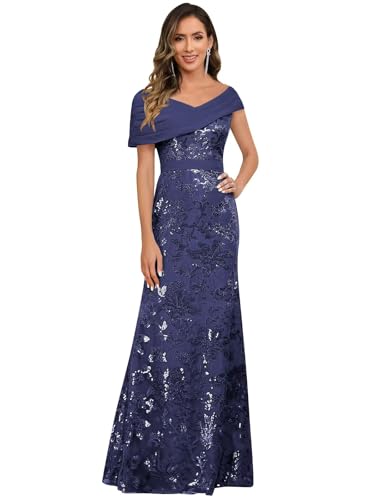 Image of VCCICANY Sequin Mermaid Mother of The Bride Dresses for Women Chiffon Off Shoulder Ruched Long Formal Evening Gowns