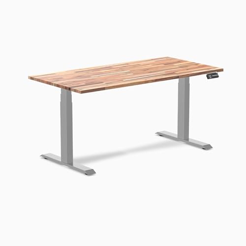 Image of Desky Electric Standing Desk, 60 x 30 inch Softwood Height Adjustable Sit Stand Desk, Dual Motor, Memory Presets, Ergonomic Workstation for Home Office - Acacia Wood Top