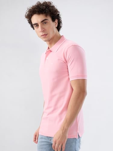 Image of Park Avenue Men Slim Fit Solid Pattern Cotton Polyester Blend Half Sleeve Polo Neck Casual T-Shirt
