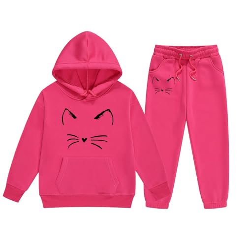 Generisch Niños Niños Niños Niñas Manga Larga Dibujos Animados Estampados Cálida Sudadera Sudadera Tops Pantalones Niños Trajes Chándal, Rosa intenso., 10-11 años
