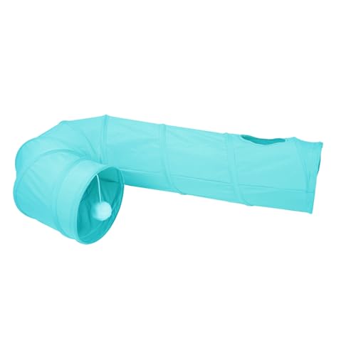 Image of Cat Tunnel, 2-Way Collapsible Cat Tube with Interactive Peek-A-Boo Hole, Toy Ball, and Rope - Ideal for Indoor Cats, Kittens, and Rabbits (Light Blue)